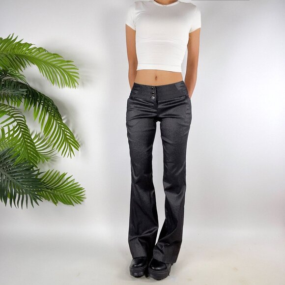Vintage Y2K Black Metallic Indie Grunge Low Rise Bootcut Dress Pants / Size: 0 - Picture 1 of 8